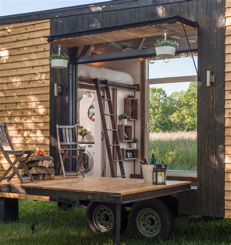 metal clad tiny house fold down deck|modern tiny metal houses.